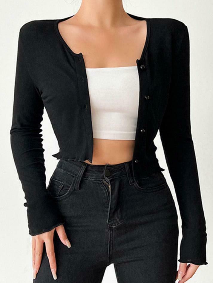 Coquette Aesthetic Solid Color Fungus Slim Knit Top