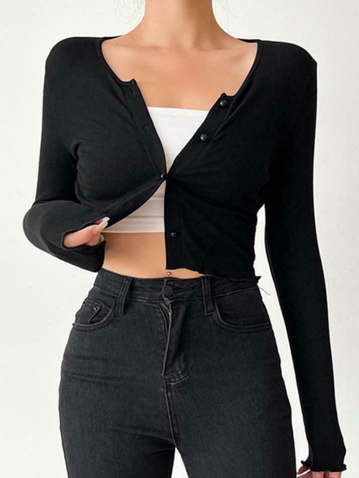 Coquette Aesthetic Solid Color Fungus Slim Knit Top