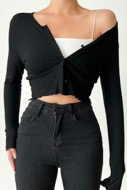 Coquette Aesthetic Solid Color Fungus Slim Knit Top