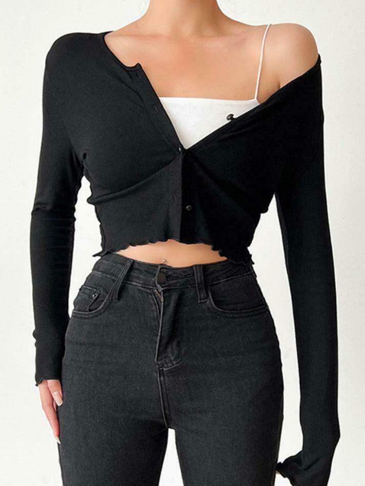 Coquette Aesthetic Solid Color Fungus Slim Knit Top