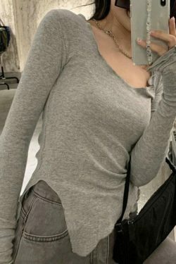 Coquette Aesthetic Solid Color Fungus Trim Long Sleeve Knit Top