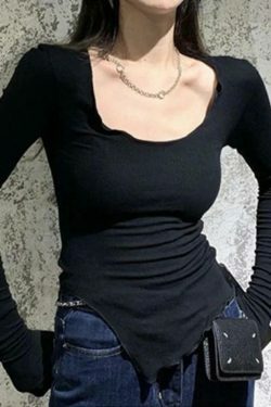 Coquette Aesthetic Solid Color Fungus Trim Long Sleeve Knit Top