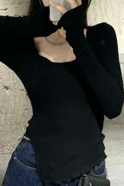 Coquette Aesthetic Solid Color Fungus Trim Long Sleeve Knit Top