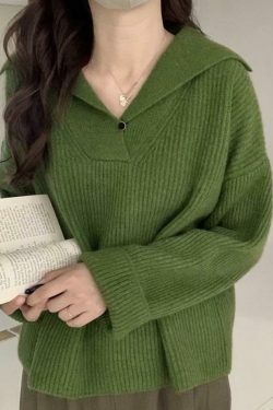 Coquette Aesthetic Solid Color Lapel Neck Baggy Sweater