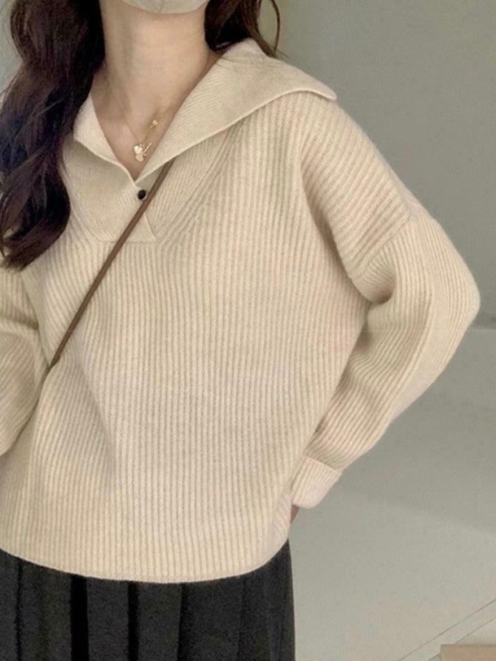 Coquette Aesthetic Solid Color Lapel Neck Baggy Sweater Coquette Aesthetic Solid Color Lapel Neck Baggy Sweater
