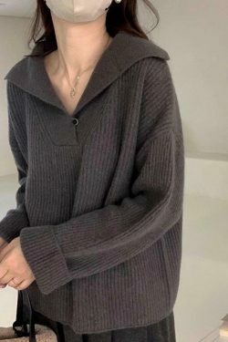 Coquette Aesthetic Solid Color Lapel Neck Baggy Sweater