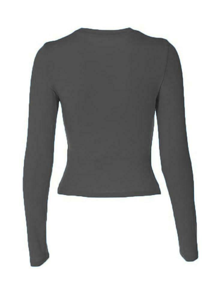 Coquette Aesthetic Solid Color Long Sleeve Top - Y2K Fashion Grunge Style
