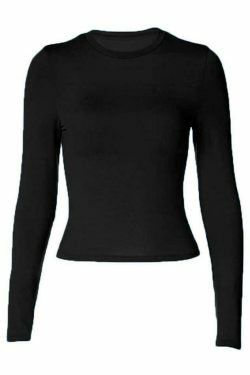 Coquette Aesthetic Solid Color Long Sleeve Top - Y2K Fashion Grunge Style