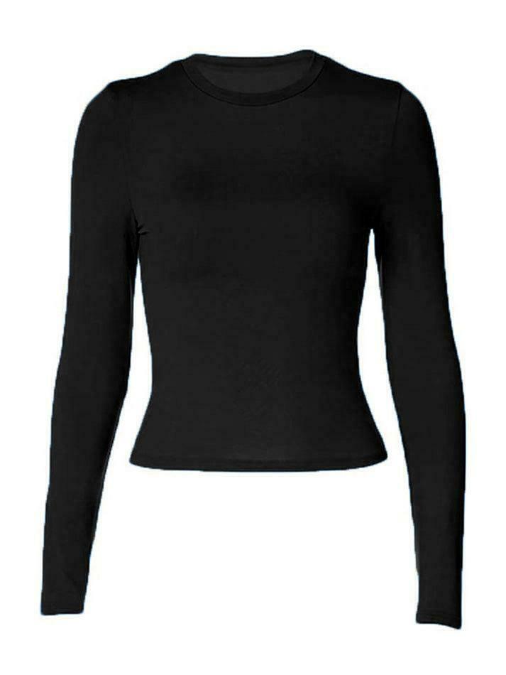 Coquette Aesthetic Solid Color Long Sleeve Top - Y2K Fashion Grunge Style