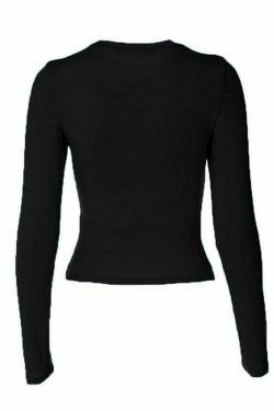 Coquette Aesthetic Solid Color Long Sleeve Top - Y2K Fashion Grunge Style
