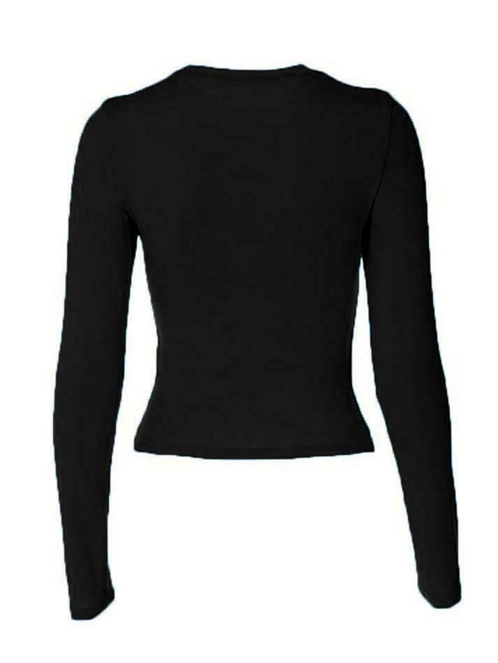 Coquette Aesthetic Solid Color Long Sleeve Top - Y2K Fashion Grunge Style