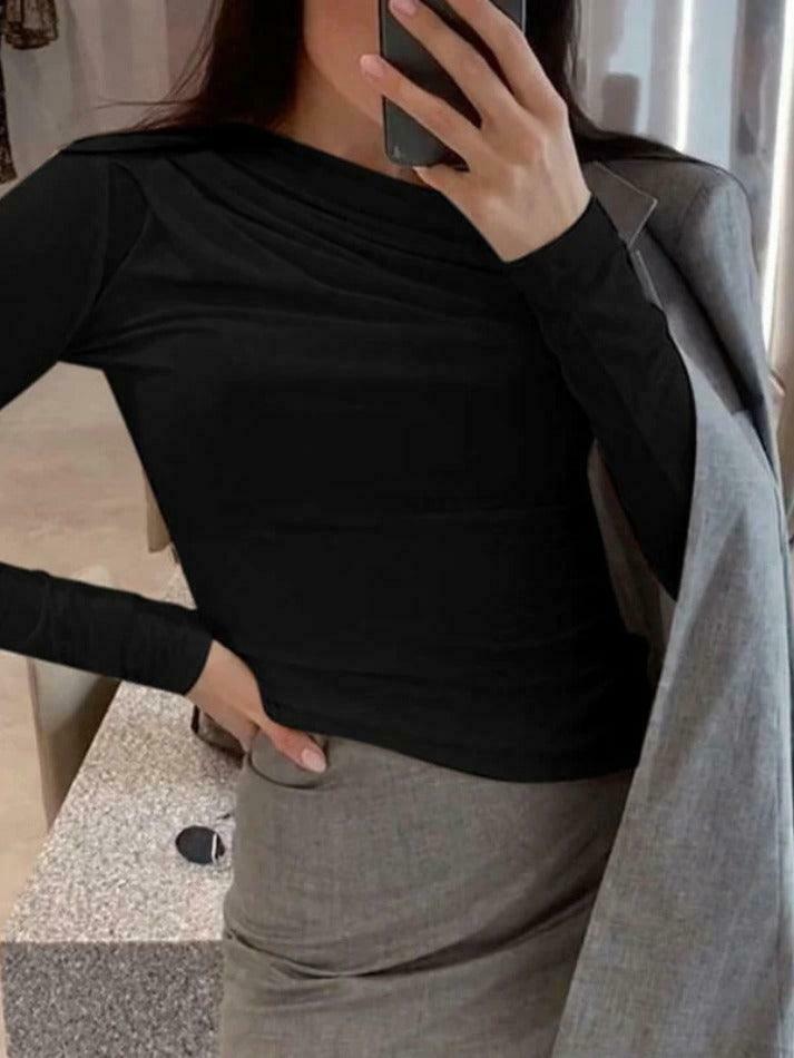 Coquette Aesthetic Solid Color Pleating Slim Long Sleeve Tee - Y2K Fashion Women's Top Coquette Aesthetic Solid Color Pleating Slim Long Sleeve Tee - Y2K Fashion Women's Top