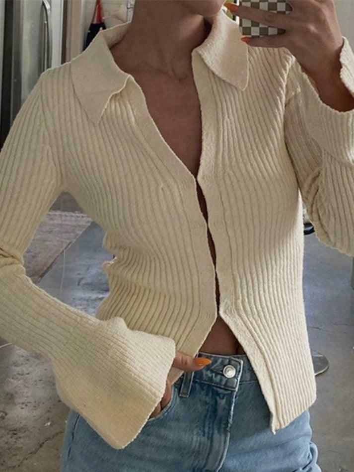 Coquette Aesthetic Solid Color Ribbed Flare Long Sleeve Shirt Coquette Aesthetic Solid Color Ribbed Flare Long Sleeve Shirt