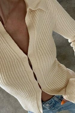 Coquette Aesthetic Solid Color Ribbed Flare Long Sleeve Shirt