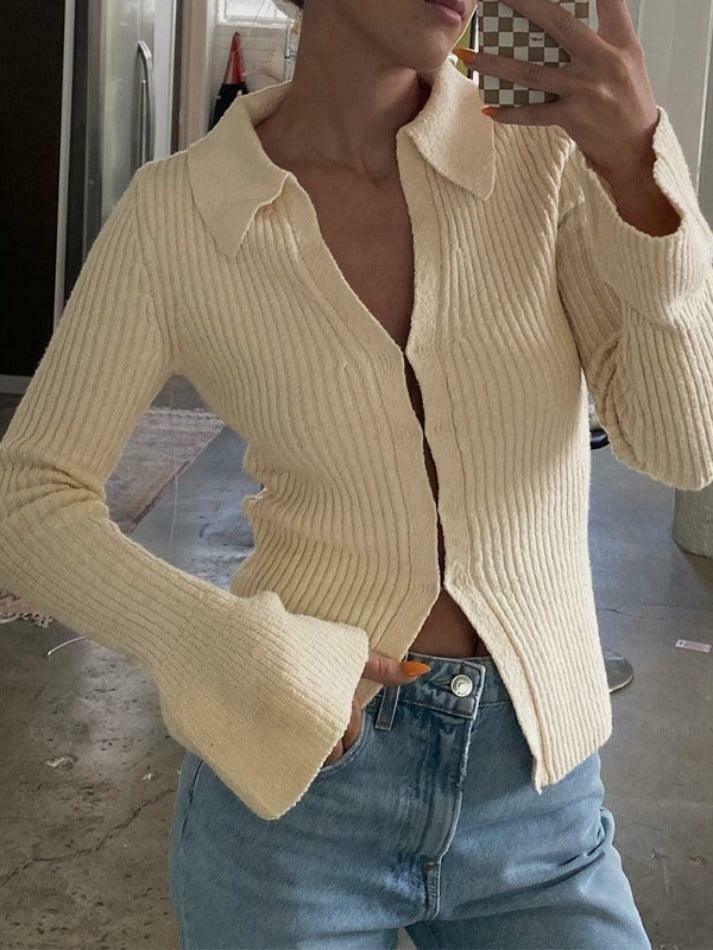 Coquette Aesthetic Solid Color Ribbed Flare Long Sleeve Shirt Coquette Aesthetic Solid Color Ribbed Flare Long Sleeve Shirt