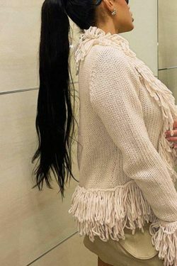 Coquette Aesthetic Solid Color Tassel Splice Cardigan - Y2K Fashion Women's Clothing