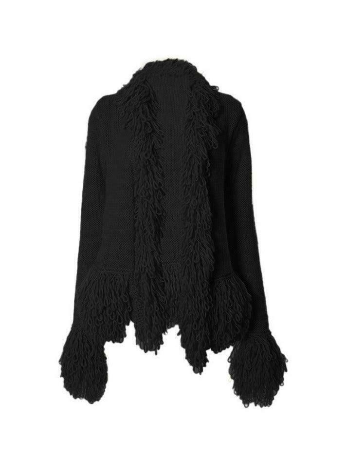 Coquette Aesthetic Solid Color Tassel Splice Cardigan - Y2K Fashion Women's Clothing Coquette Aesthetic Solid Color Tassel Splice Cardigan - Y2K Fashion Women's Clothing