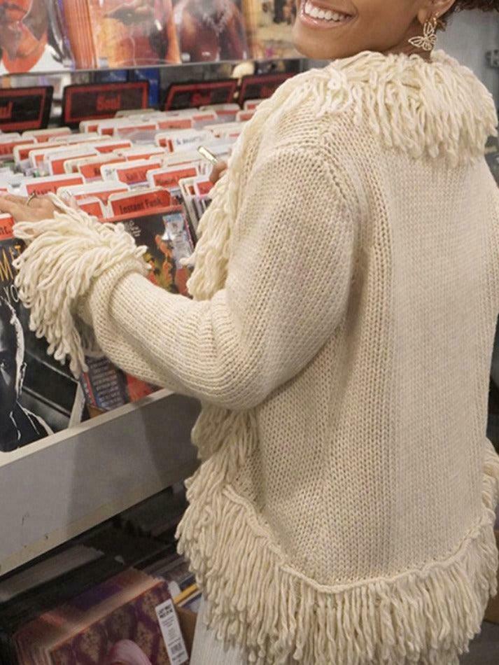 Coquette Aesthetic Solid Color Tassel Splice Cardigan - Y2K Fashion Women's Clothing Coquette Aesthetic Solid Color Tassel Splice Cardigan - Y2K Fashion Women's Clothing