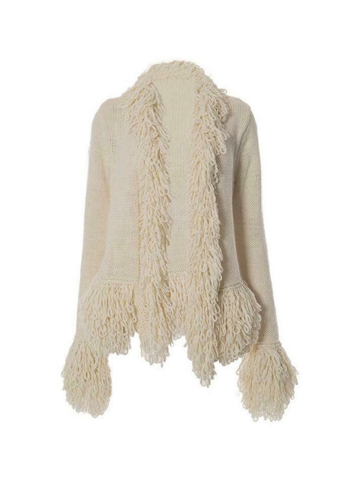 Coquette Aesthetic Solid Color Tassel Splice Cardigan - Y2K Fashion Women's Clothing Coquette Aesthetic Solid Color Tassel Splice Cardigan - Y2K Fashion Women's Clothing