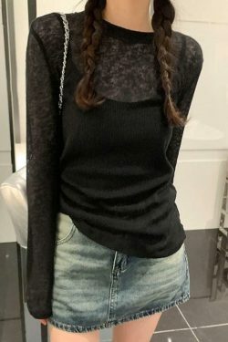 Coquette Aesthetic Solid Color Thin Long Sleeve Knit Sweater