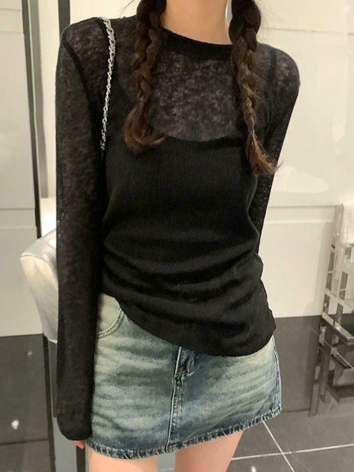 Coquette Aesthetic Solid Color Thin Long Sleeve Knit Sweater Coquette Aesthetic Solid Color Thin Long Sleeve Knit Sweater