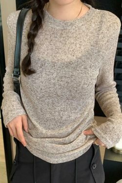 Coquette Aesthetic Solid Color Thin Long Sleeve Knit Sweater