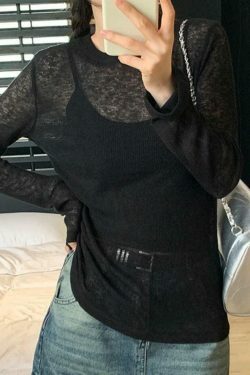 Coquette Aesthetic Solid Color Thin Long Sleeve Knit Sweater