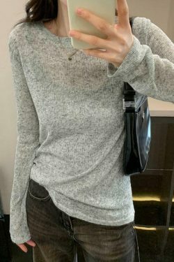 Coquette Aesthetic Solid Color Thin Long Sleeve Knit Sweater