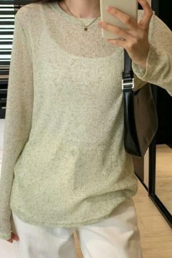 Coquette Aesthetic Solid Color Thin Long Sleeve Knit Sweater