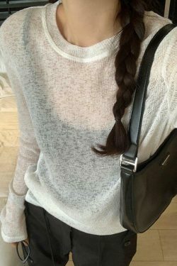 Coquette Aesthetic Solid Color Thin Long Sleeve Knit Sweater