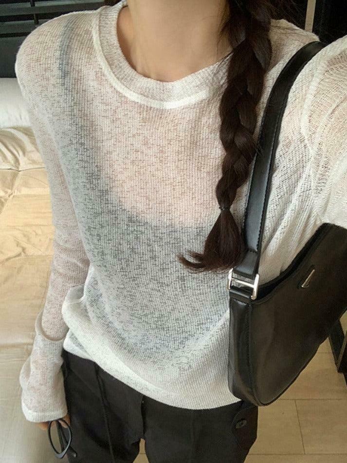 Coquette Aesthetic Solid Color Thin Long Sleeve Knit Sweater Coquette Aesthetic Solid Color Thin Long Sleeve Knit Sweater