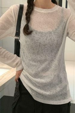 Coquette Aesthetic Solid Color Thin Long Sleeve Knit Sweater