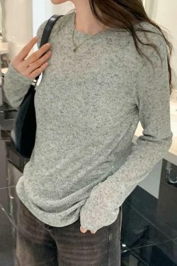 Coquette Aesthetic Solid Color Thin Long Sleeve Knit Sweater
