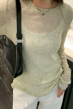 Coquette Aesthetic Solid Color Thin Long Sleeve Knit Sweater