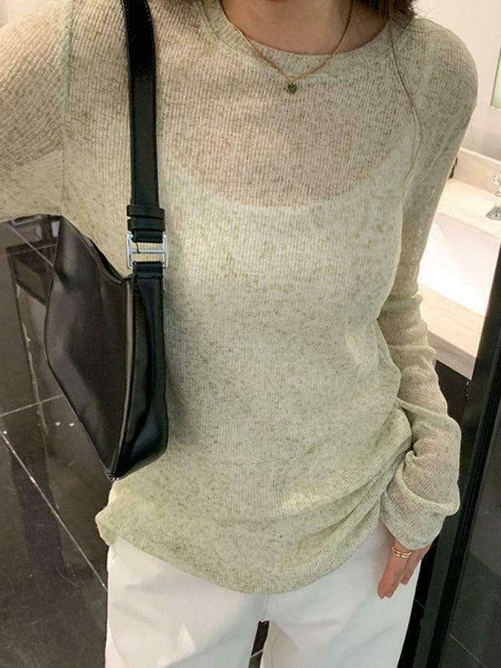 Coquette Aesthetic Solid Color Thin Long Sleeve Knit Sweater Coquette Aesthetic Solid Color Thin Long Sleeve Knit Sweater