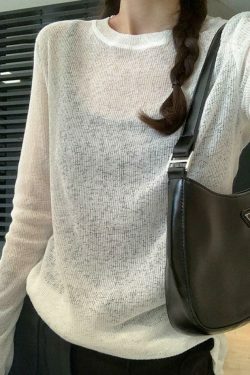 Coquette Aesthetic Solid Color Thin Long Sleeve Knit Sweater