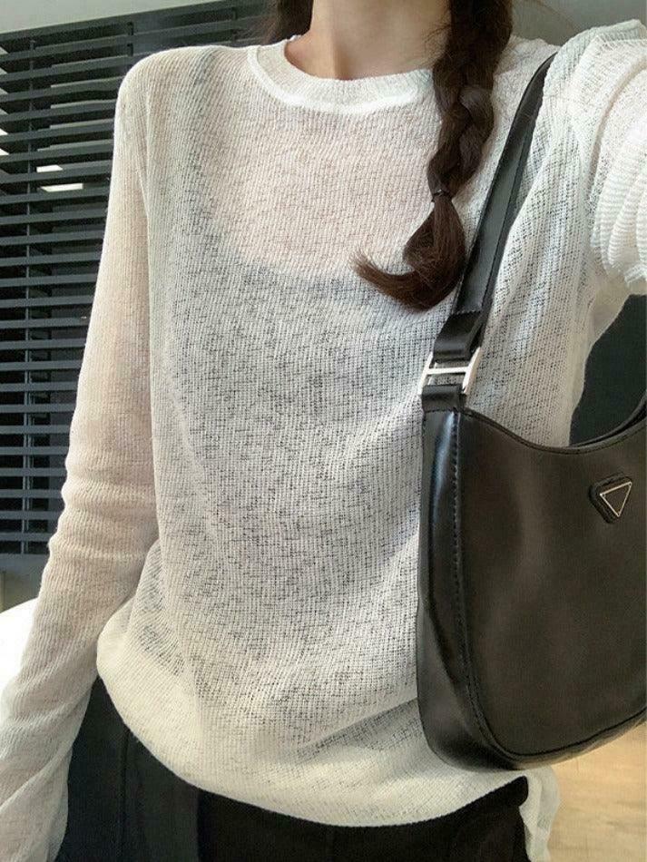 Coquette Aesthetic Solid Color Thin Long Sleeve Knit Sweater Coquette Aesthetic Solid Color Thin Long Sleeve Knit Sweater
