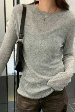Coquette Aesthetic Solid Color Thin Long Sleeve Knit Sweater