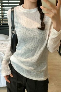 Coquette Aesthetic Solid Color Thin Long Sleeve Knit Sweater
