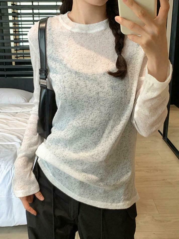 Coquette Aesthetic Solid Color Thin Long Sleeve Knit Sweater Coquette Aesthetic Solid Color Thin Long Sleeve Knit Sweater