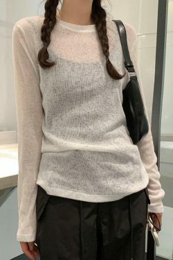 Coquette Aesthetic Solid Color Thin Long Sleeve Knit Sweater