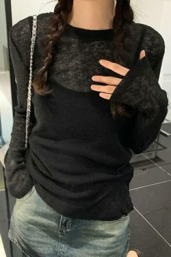 Coquette Aesthetic Solid Color Thin Long Sleeve Knit Sweater