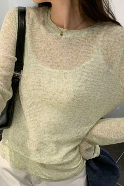 Coquette Aesthetic Solid Color Thin Long Sleeve Knit Sweater