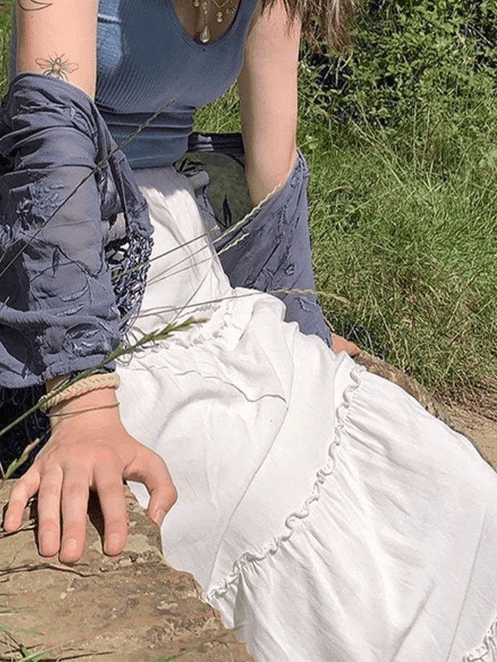 Coquette Aesthetic Solid Color Tiered Midi Skirt