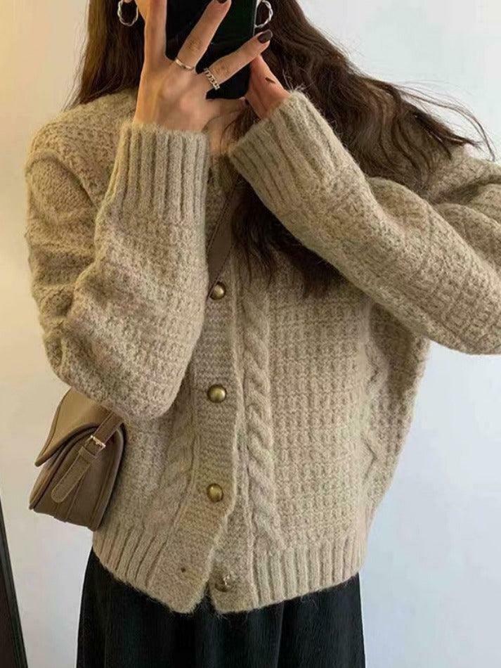 Coquette Aesthetic Solid Color Twist Knit Cardigan - Y2K Fashion Women's Clothing Coquette Aesthetic Solid Color Twist Knit Cardigan - Y2K Fashion Women's Clothing