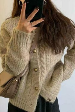 Coquette Aesthetic Solid Color Twist Knit Cardigan - Y2K Fashion Women's Clothing