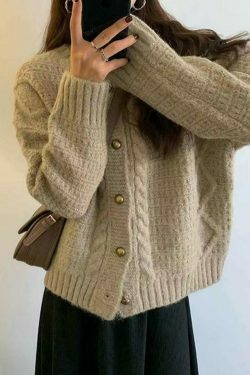 Coquette Aesthetic Solid Color Twist Knit Cardigan - Y2K Fashion Women's Clothing