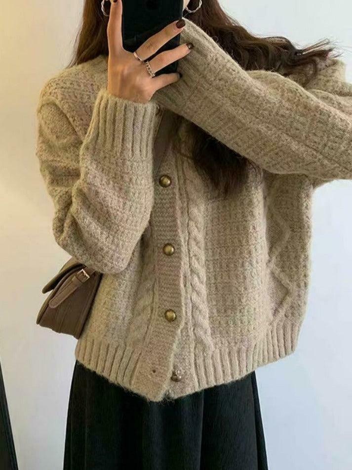 Coquette Aesthetic Solid Color Twist Knit Cardigan - Y2K Fashion Women's Clothing Coquette Aesthetic Solid Color Twist Knit Cardigan - Y2K Fashion Women's Clothing
