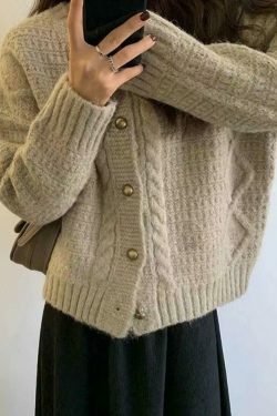 Coquette Aesthetic Solid Color Twist Knit Cardigan - Y2K Fashion Women's Clothing