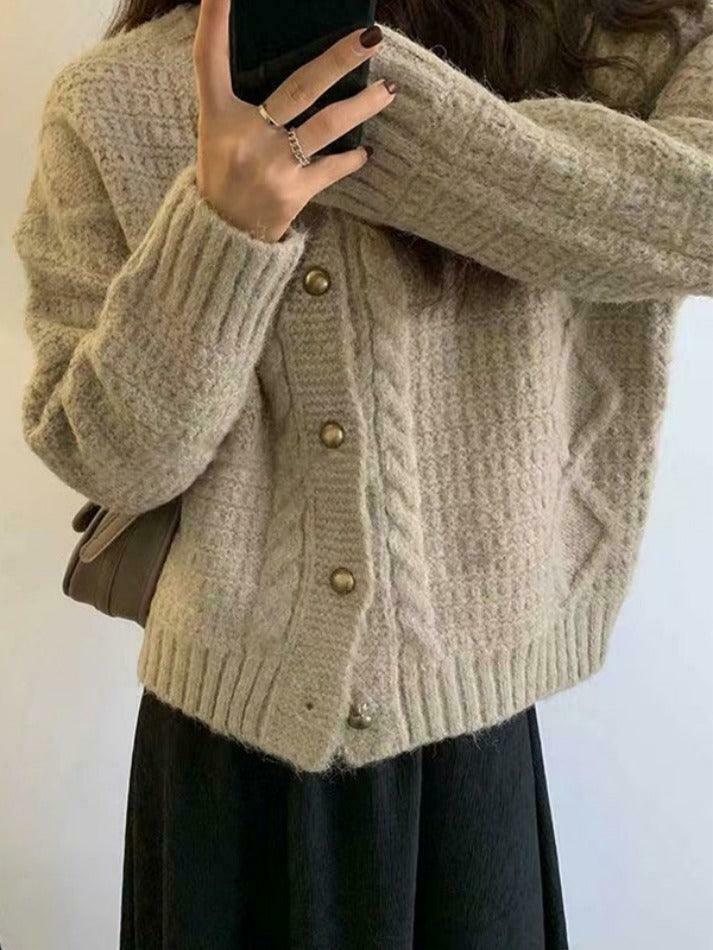 Coquette Aesthetic Solid Color Twist Knit Cardigan - Y2K Fashion Women's Clothing Coquette Aesthetic Solid Color Twist Knit Cardigan - Y2K Fashion Women's Clothing